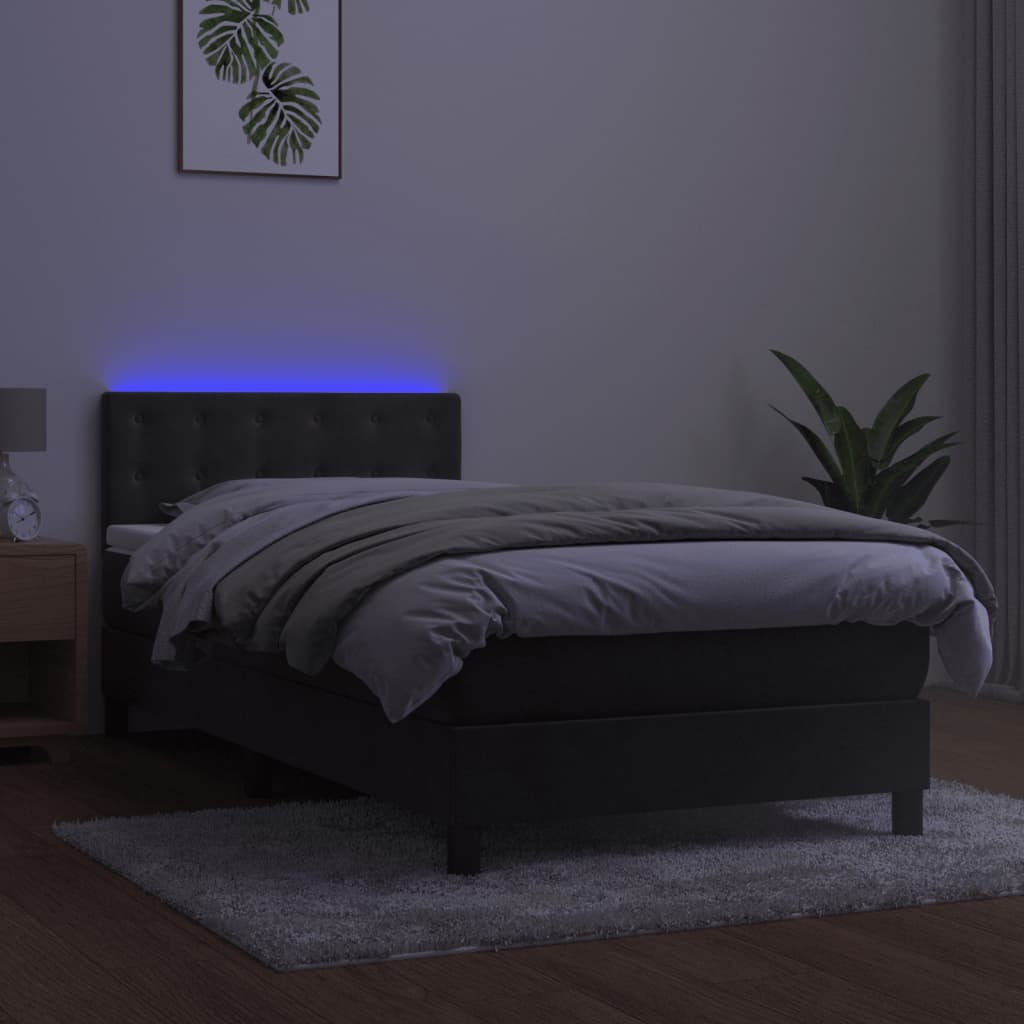 Κρεβάτι Boxspring με Στρώμα & LED Σκ. Γκρι 90x190 εκ. Βελούδινο