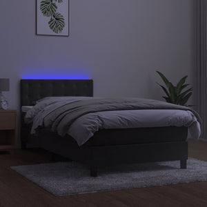 Κρεβάτι Boxspring με Στρώμα & LED Σκ. Γκρι 90x190 εκ. Βελούδινο