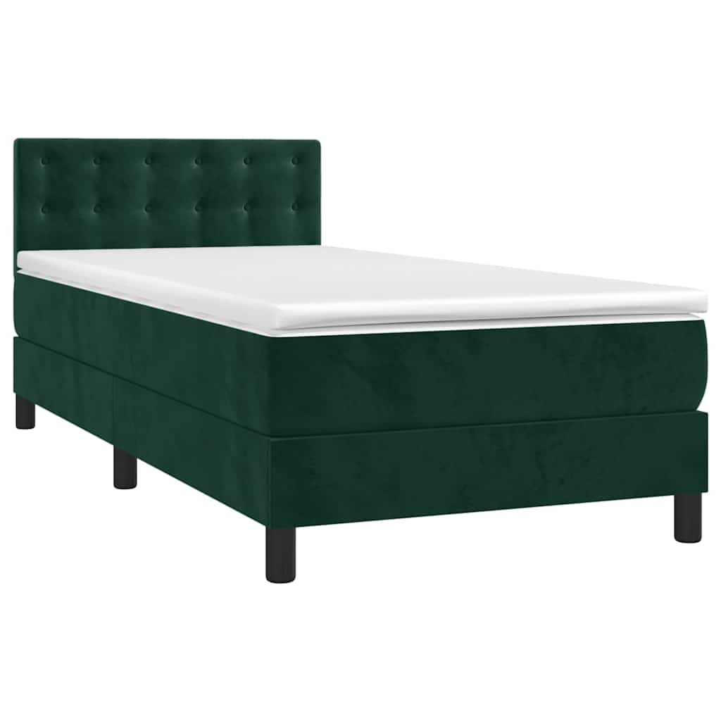 Κρεβάτι Boxspring με Στρώμα & LED Σκ. Πράσινο 90x190 εκ Βελούδο