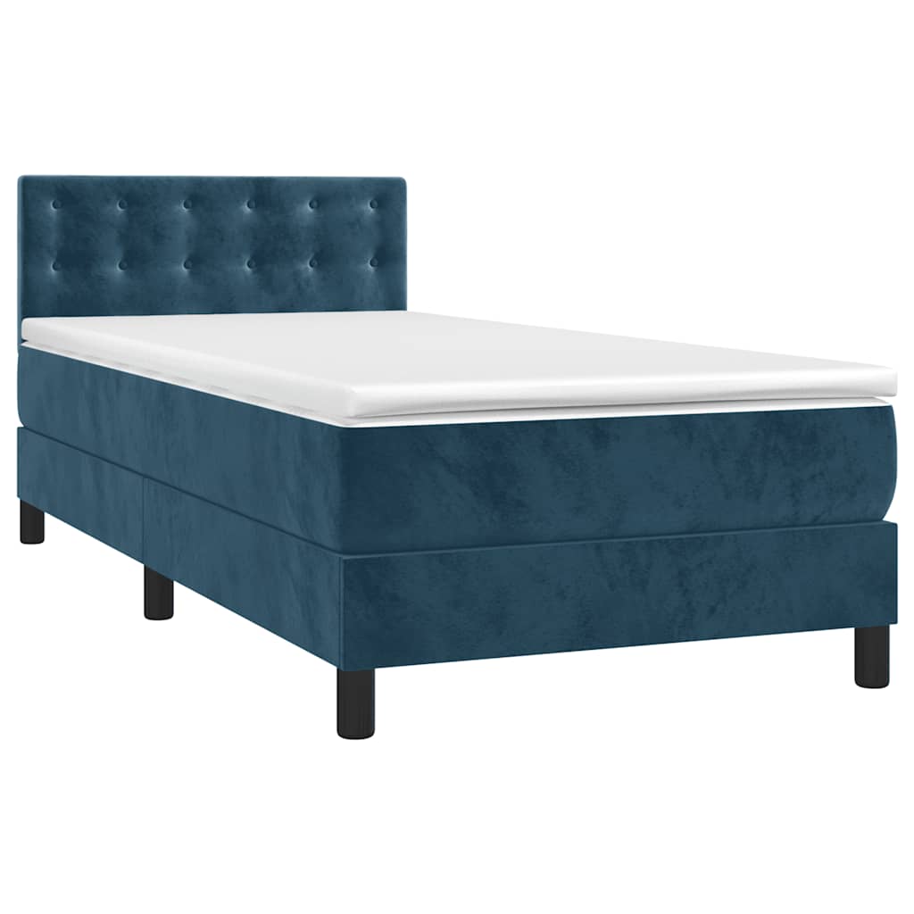Κρεβάτι Boxspring με Στρώμα & LED Σκ. Μπλε 90x190 εκ. Βελούδινο