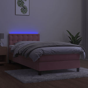 Κρεβάτι Boxspring με Στρώμα & LED Ροζ 90x190 εκ. Βελούδινο