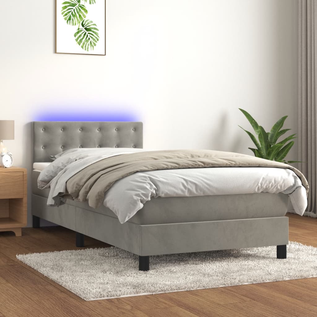 Κρεβάτι Boxspring με Στρώμα & LED Αν.Γκρι 90x200 εκ. Βελούδινο - Pakobazaar