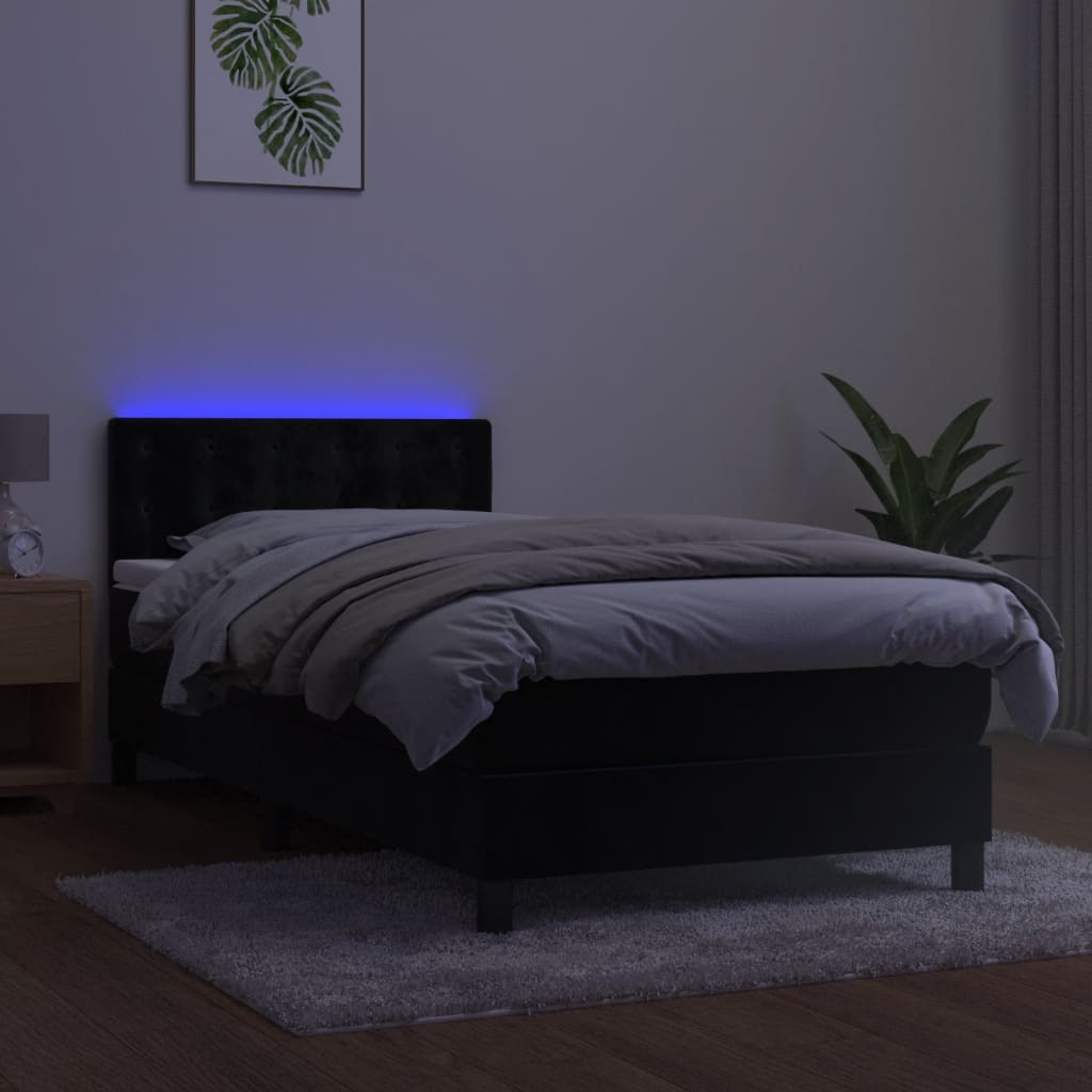 Κρεβάτι Boxspring με Στρώμα & LED Μαύρο 90x200 εκ. Βελούδινο