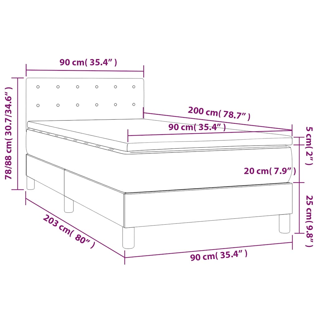 Κρεβάτι Boxspring με Στρώμα & LED Σκ. Πράσινο 90x200 εκ Βελούδο