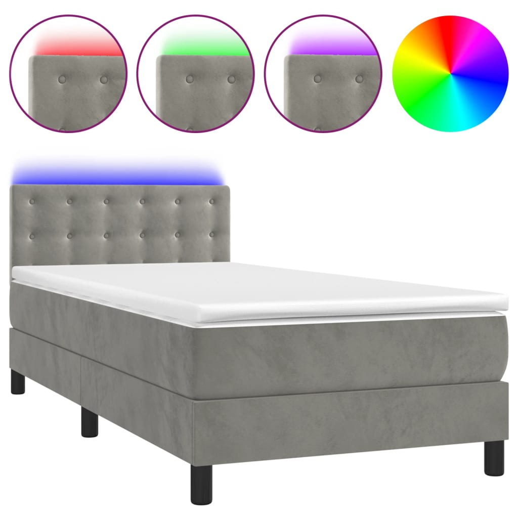 Κρεβάτι Boxspring με Στρώμα & LED Αν.Γκρι 100x200 εκ. Βελούδινο - Pakobazaar