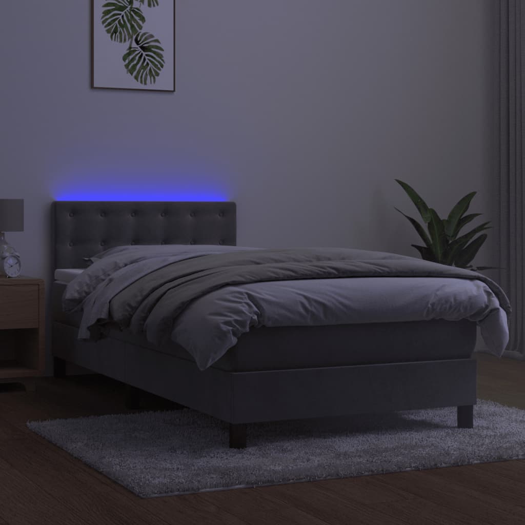 Κρεβάτι Boxspring με Στρώμα & LED Αν.Γκρι 100x200 εκ. Βελούδινο - Pakobazaar