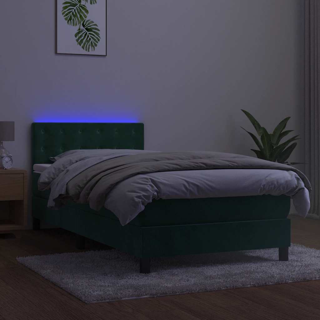 Κρεβάτι Boxspring με Στρώμα & LED Σκ. Πράσινο 100x200εκ Βελούδο