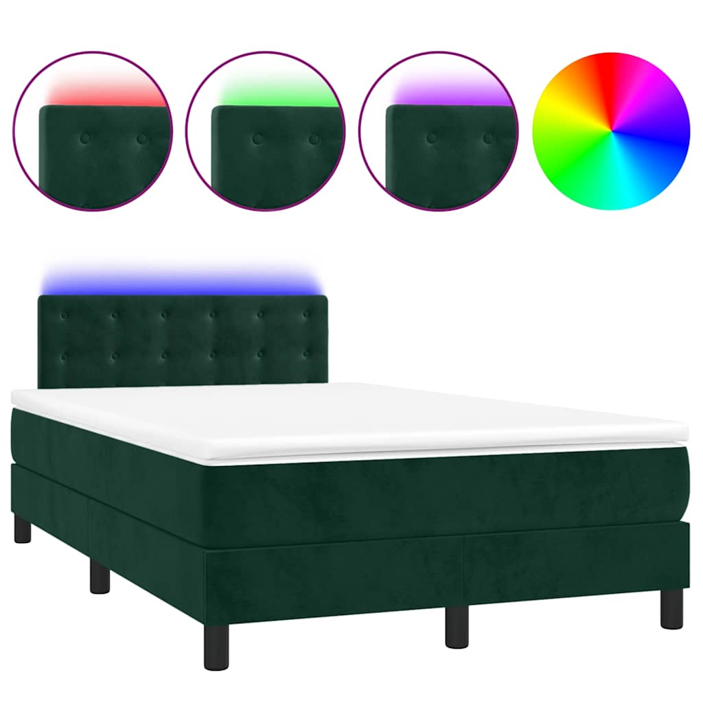Κρεβάτι Boxspring με Στρώμα & LED Σκ. Πράσινο 120x200εκ Βελούδο