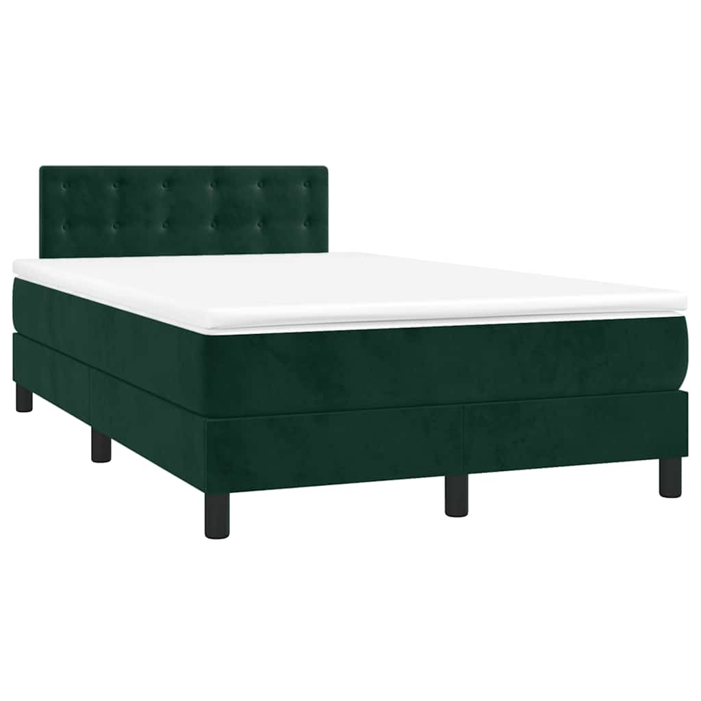 Κρεβάτι Boxspring με Στρώμα & LED Σκ. Πράσινο 120x200εκ Βελούδο