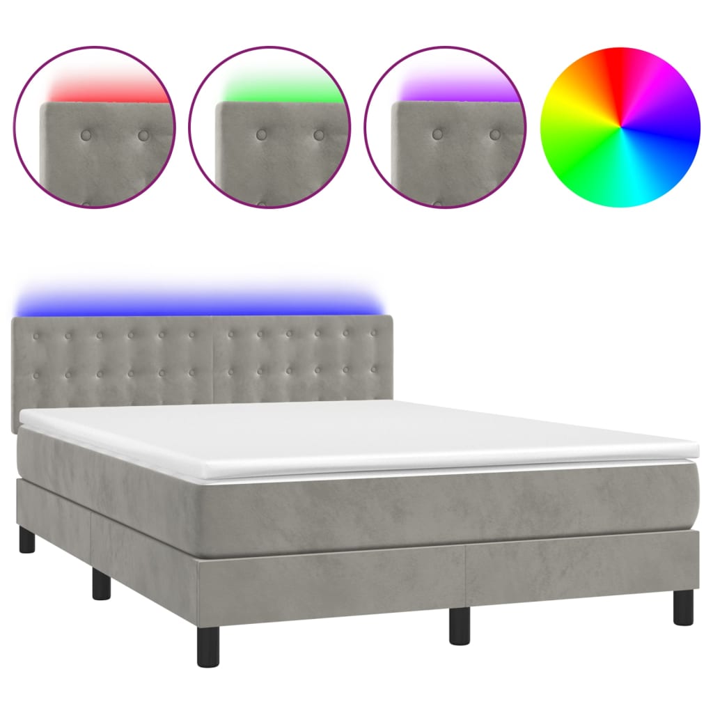 Κρεβάτι Boxspring με Στρώμα&LED Αν. Γκρι 140x190 εκ. Βελούδινο - Pakobazaar