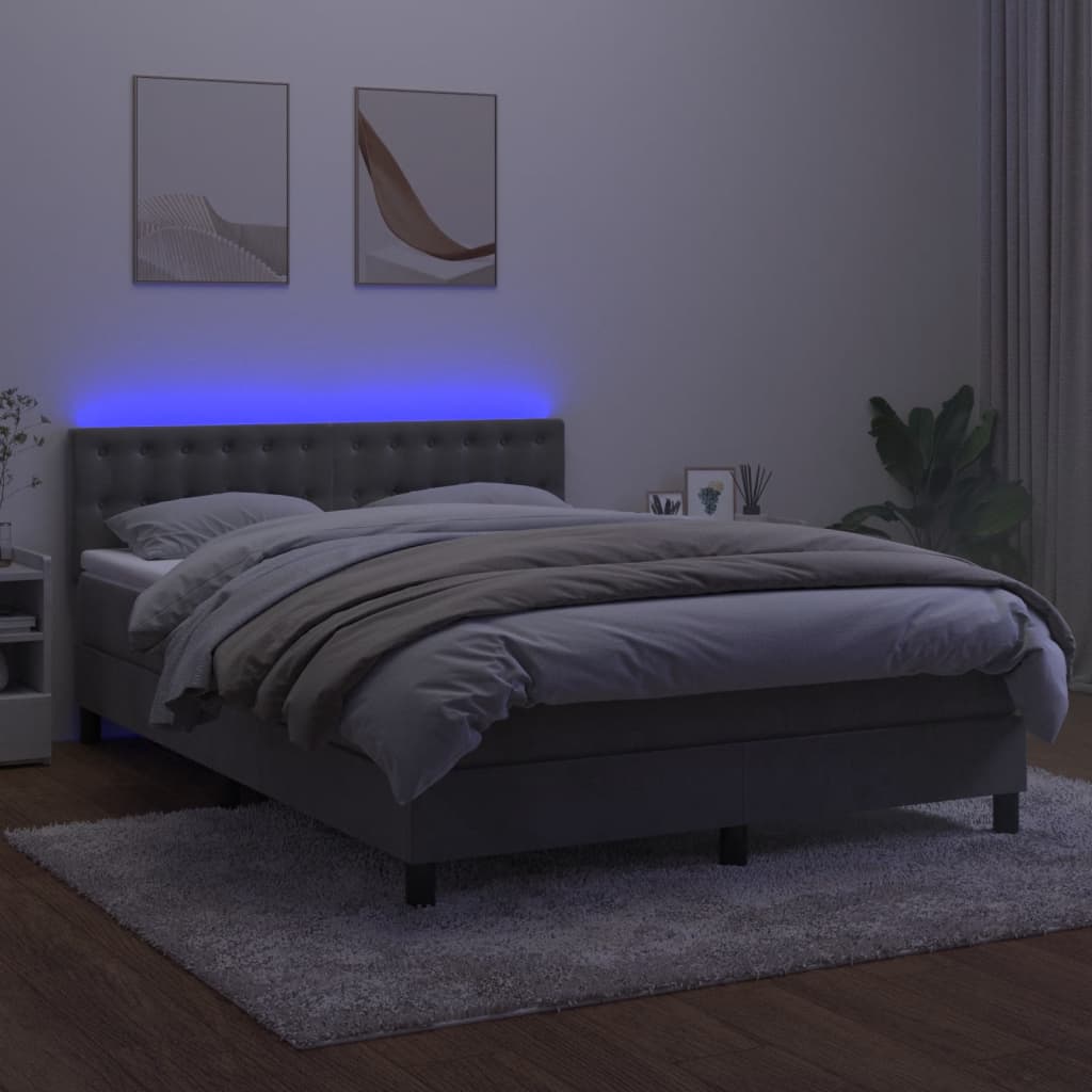Κρεβάτι Boxspring με Στρώμα&LED Αν. Γκρι 140x190 εκ. Βελούδινο - Pakobazaar