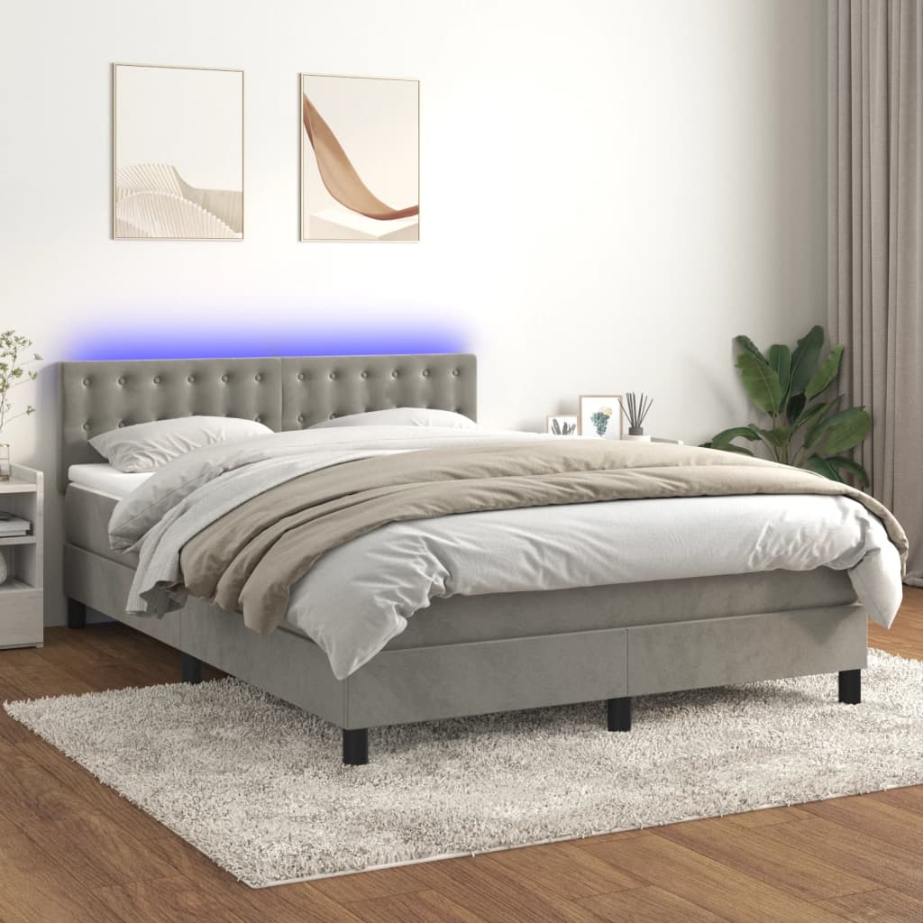Κρεβάτι Boxspring με Στρώμα&LED Αν. Γκρι 140x190 εκ. Βελούδινο - Pakobazaar