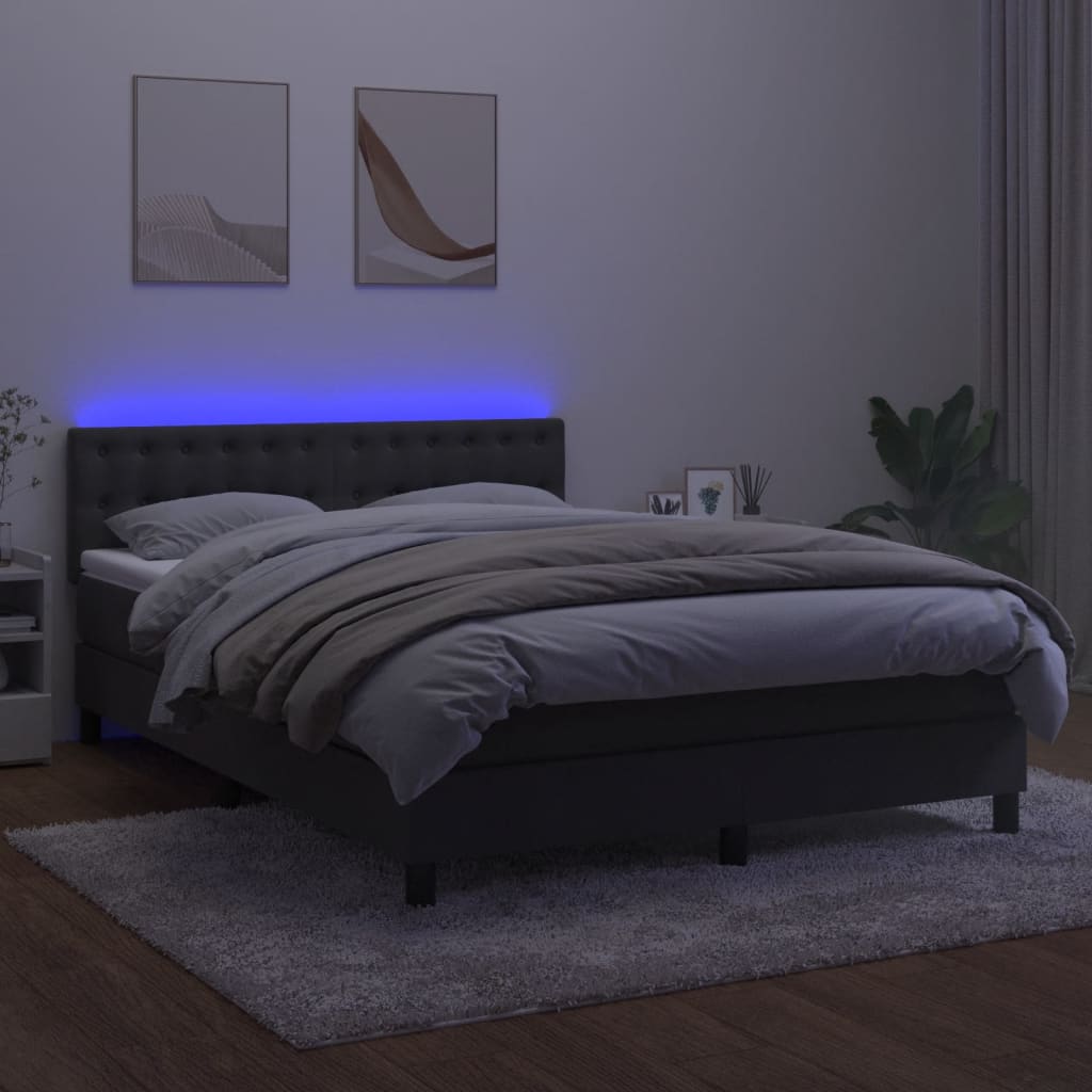 Κρεβάτι Boxspring με Στρώμα & LED Σκ. Γκρι 140x190εκ. Βελούδινο