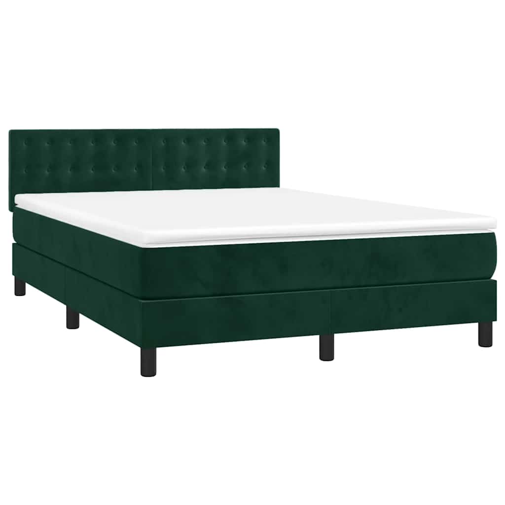 Κρεβάτι Boxspring με Στρώμα & LED Σκ. Πράσινο 140x190εκ Βελούδο
