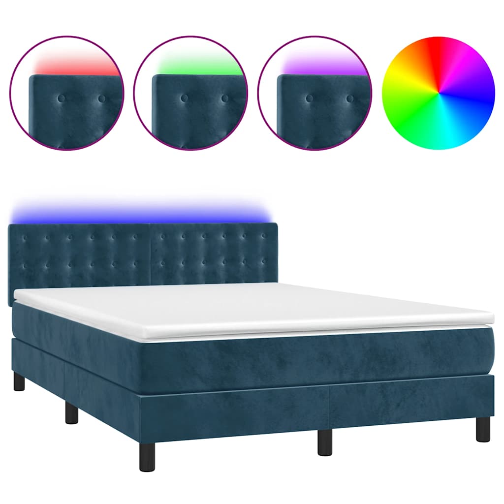 Κρεβάτι Boxspring με Στρώμα & LED Σκ. Μπλε 140x190εκ. Βελούδινο - Pakobazaar