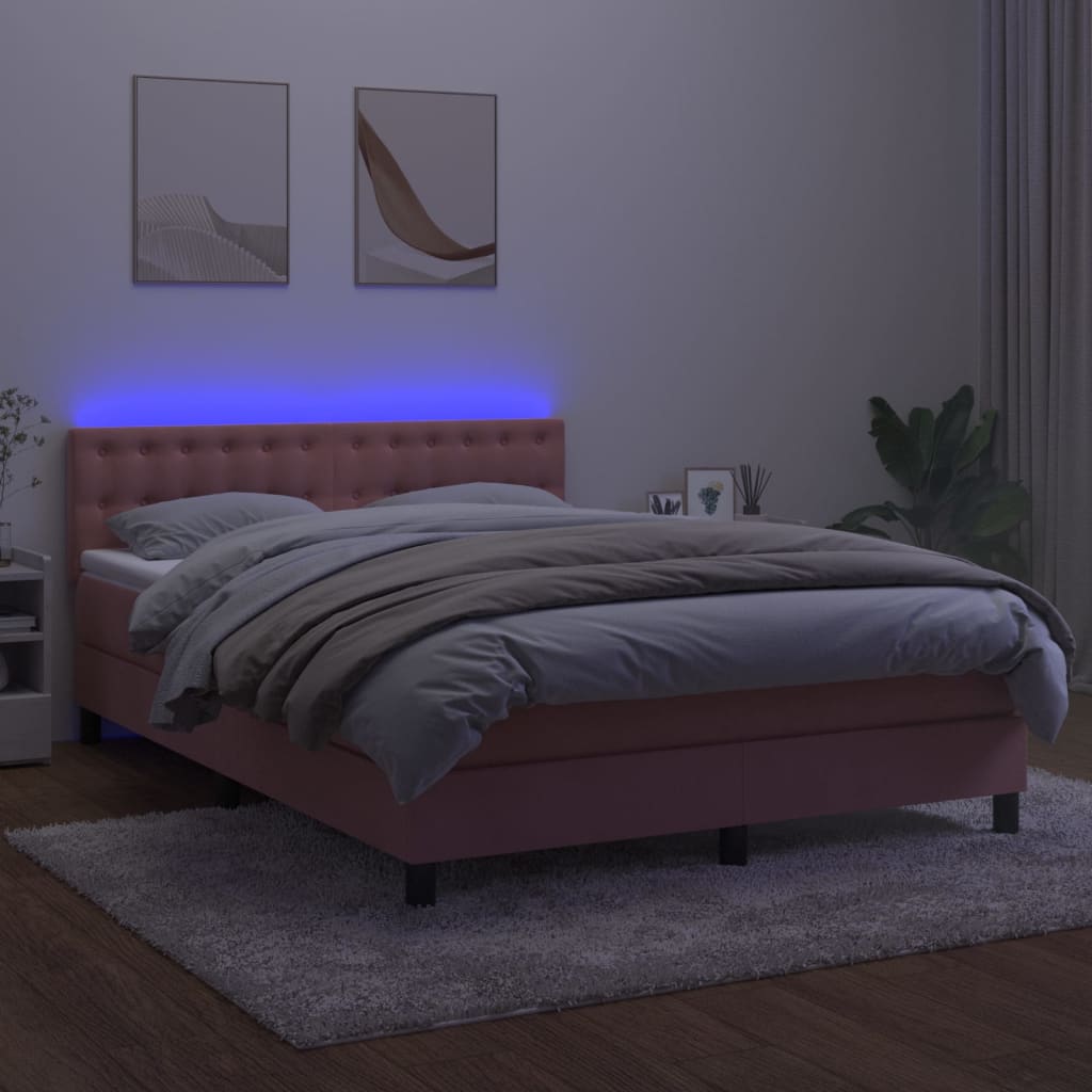 Κρεβάτι Boxspring με Στρώμα & LED Ροζ 140x190 εκ. Βελούδινο