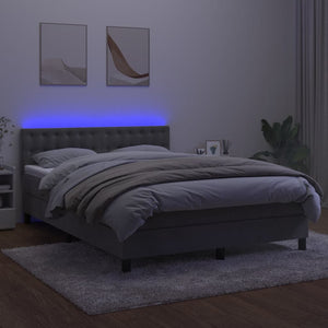 Κρεβάτι Boxspring με Στρώμα & LED Αν.Γκρι 140x200 εκ. Βελούδινο - Pakobazaar