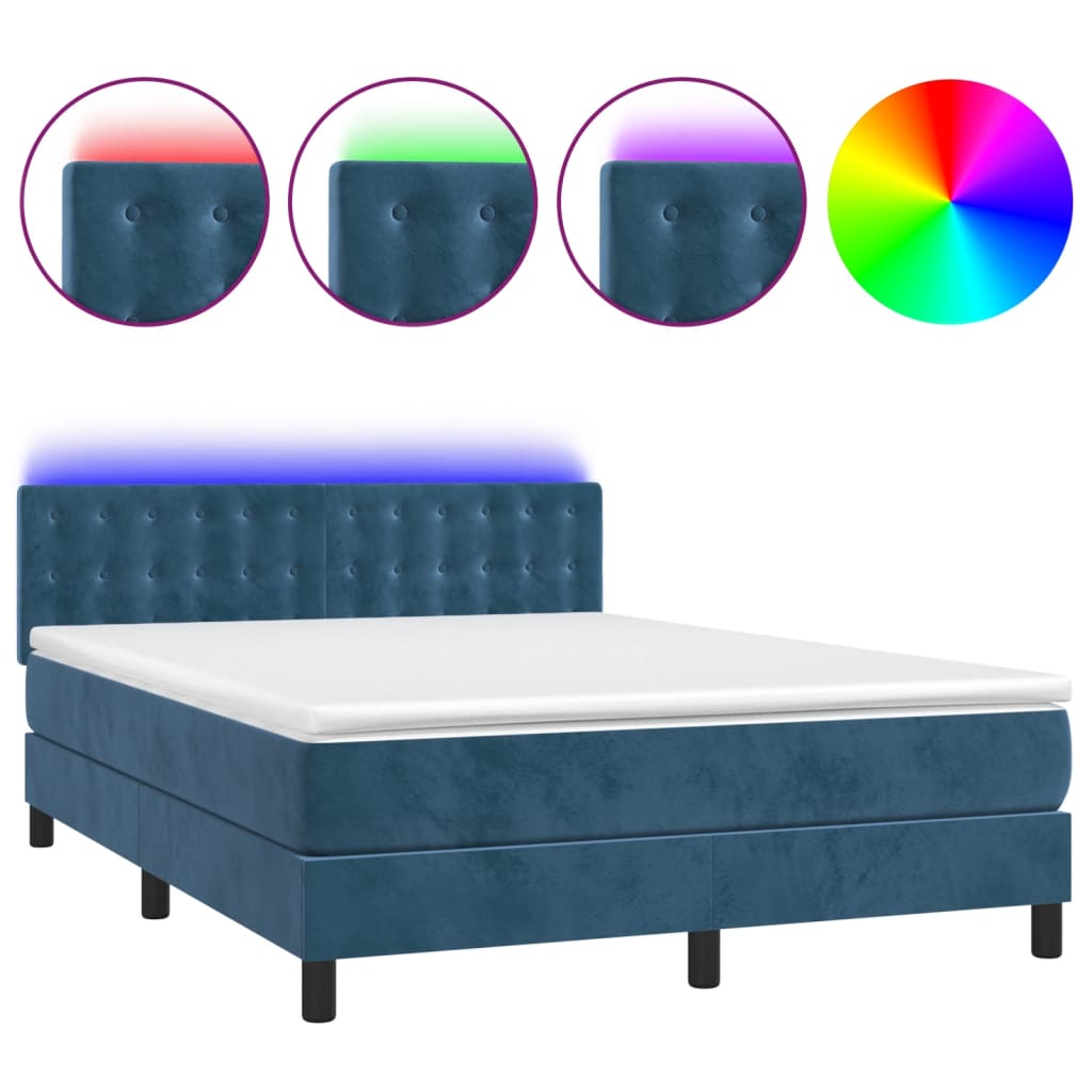 Κρεβάτι Boxspring με Στρώμα & LED Σκ. Μπλε 140x200εκ. Βελούδινο - Pakobazaar