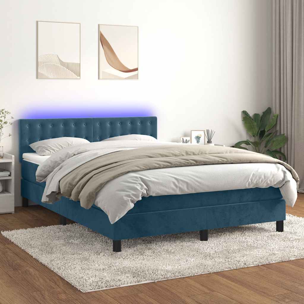 Κρεβάτι Boxspring με Στρώμα & LED Σκ. Μπλε 140x200εκ. Βελούδινο - Pakobazaar
