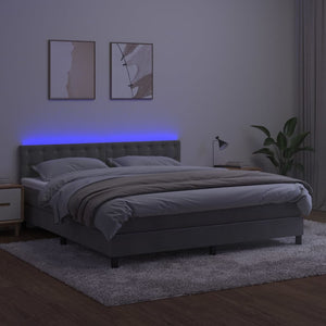 Κρεβάτι Boxspring με Στρώμα & LED Αν.Γκρι 160x200 εκ. Βελούδινο