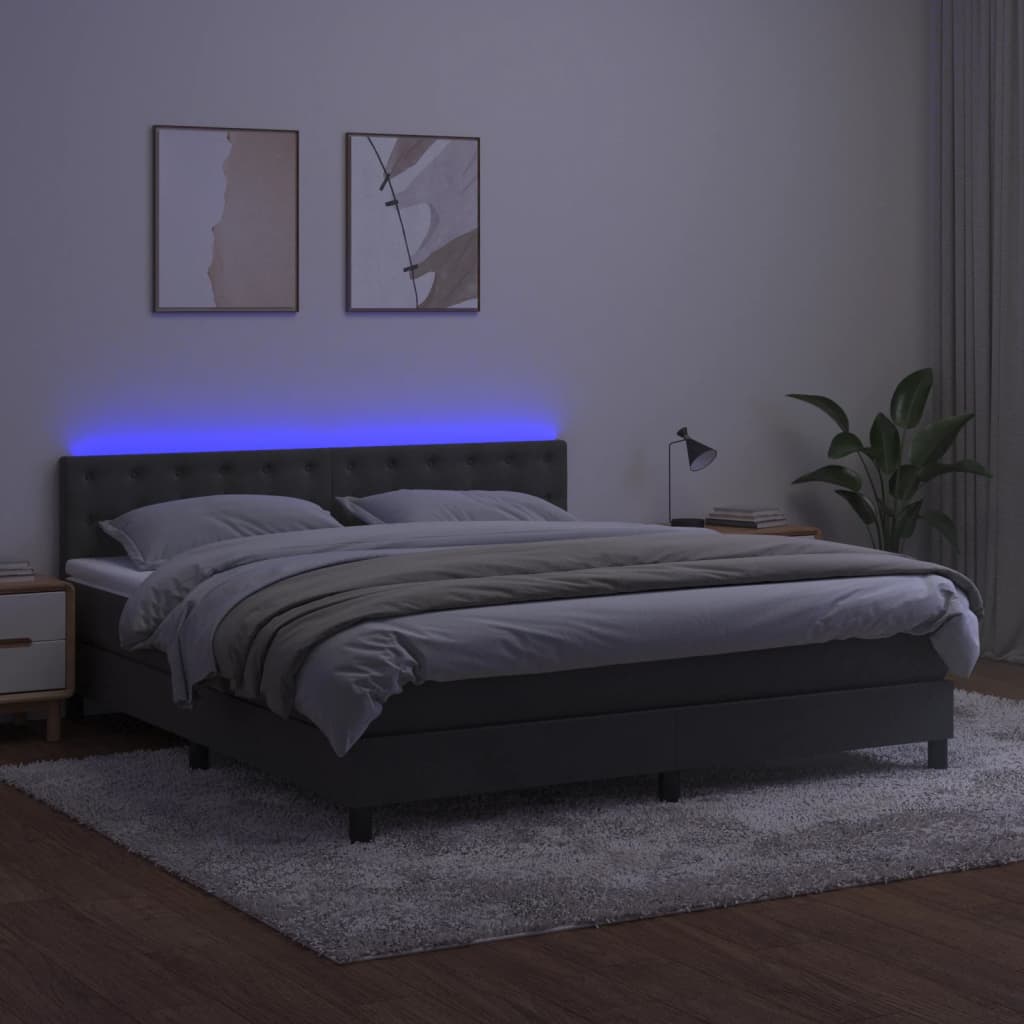Κρεβάτι Boxspring με Στρώμα & LED Σκ. Γκρι 160x200εκ. Βελούδινο