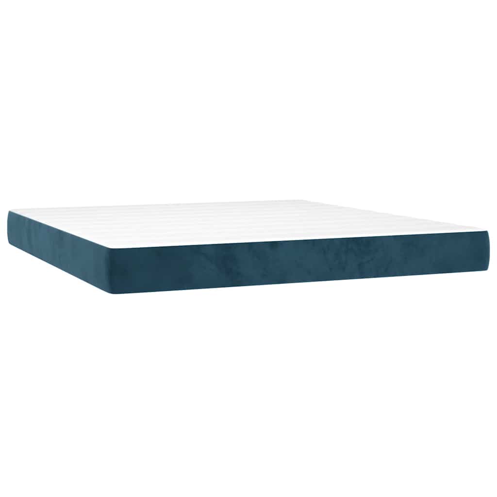 Κρεβάτι Boxspring με Στρώμα & LED Σκ. Μπλε 160x200εκ. Βελούδινο