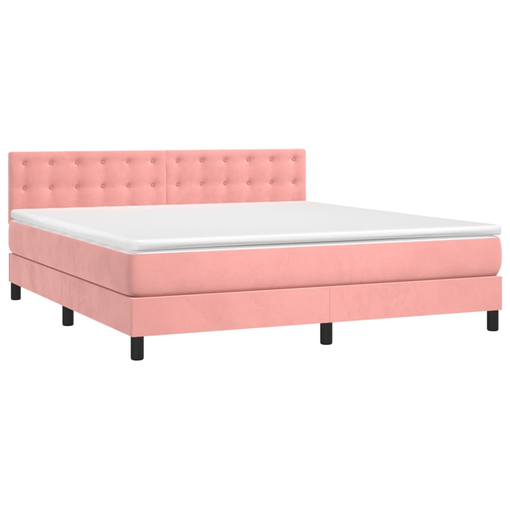 Κρεβάτι Boxspring με Στρώμα & LED Ροζ 160x200 εκ. Βελούδινο