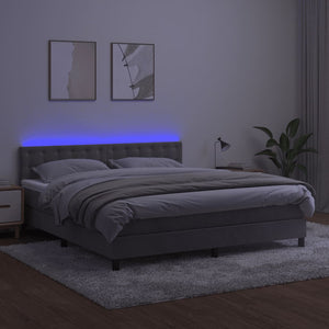 Κρεβάτι Boxspring με Στρώμα & LED Αν.Γκρι 180x200 εκ. Βελούδινο