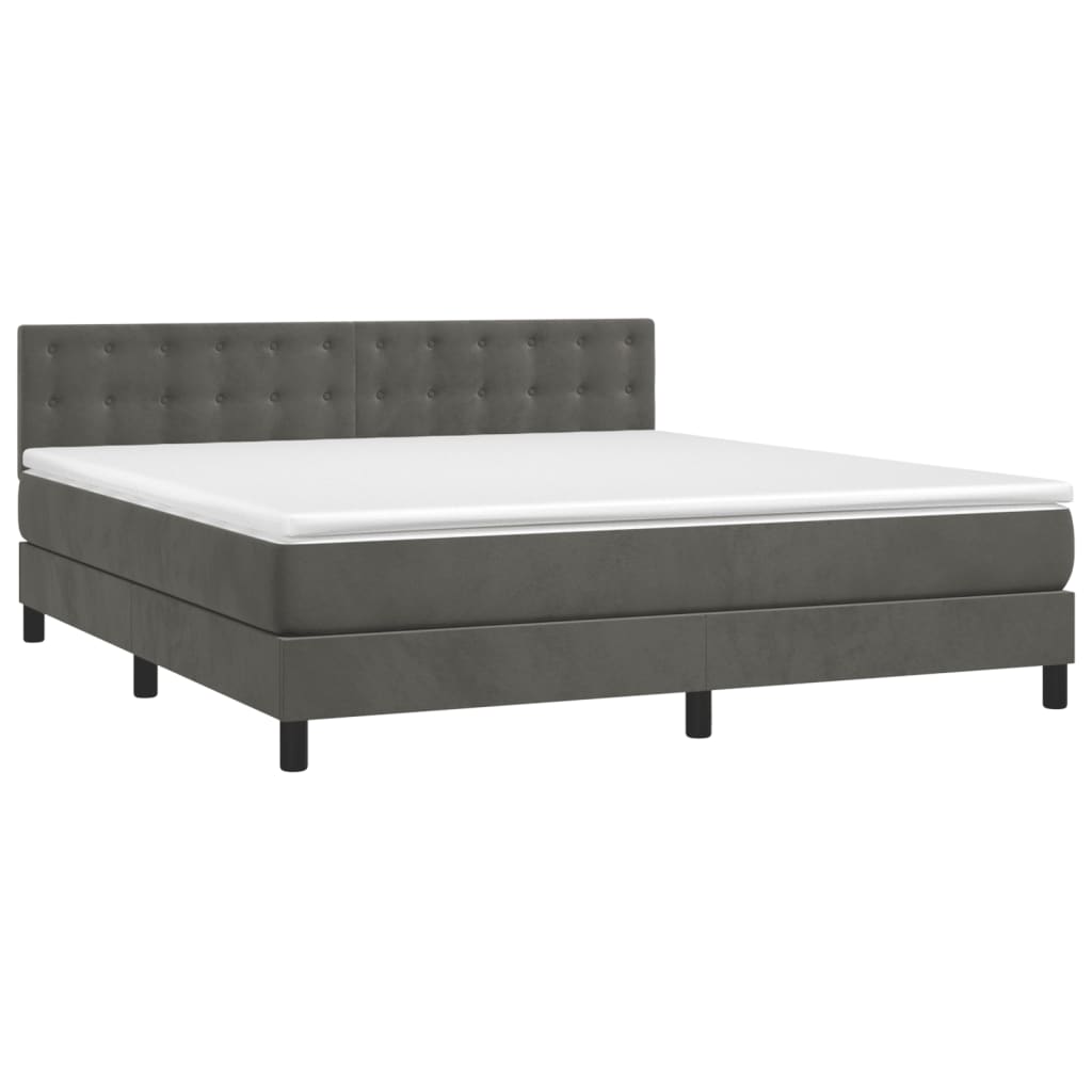 Κρεβάτι Boxspring με Στρώμα & LED Σκ. Γκρι 180x200εκ. Βελούδινο