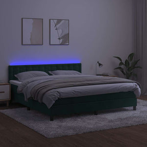 Κρεβάτι Boxspring με Στρώμα & LED Σκ. Πράσινο 180x200εκ Βελούδο