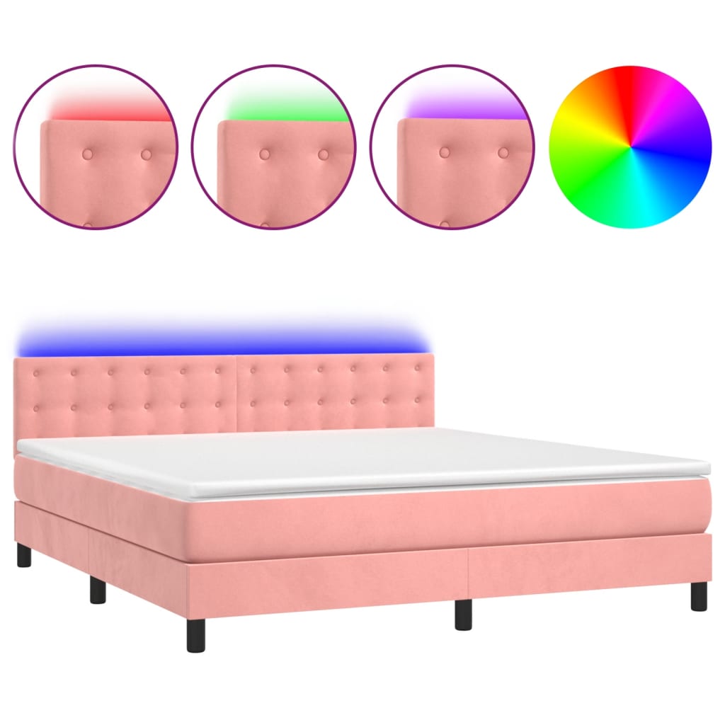 Κρεβάτι Boxspring με Στρώμα & LED Ροζ 180x200 εκ. Βελούδινο