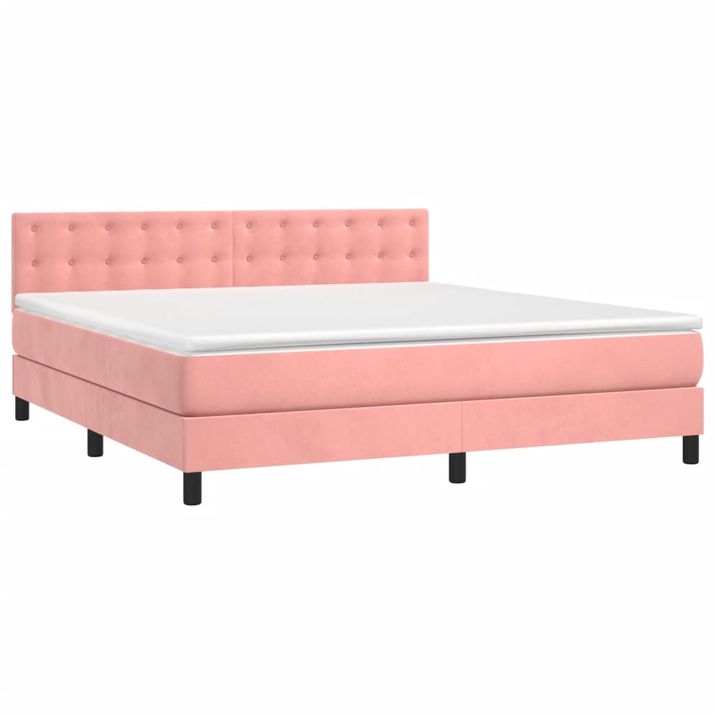 Κρεβάτι Boxspring με Στρώμα & LED Ροζ 180x200 εκ. Βελούδινο