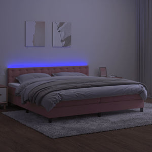 Κρεβάτι Boxspring με Στρώμα & LED Ροζ 200x200 εκ. Βελούδινο