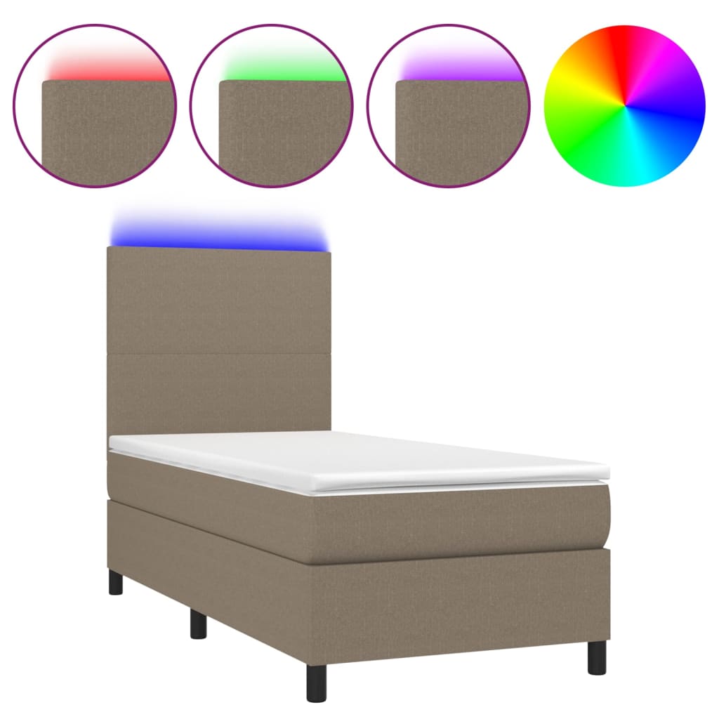 Κρεβάτι Boxspring με Στρώμα & LED Taupe 80x200 εκ. Υφασμάτινο