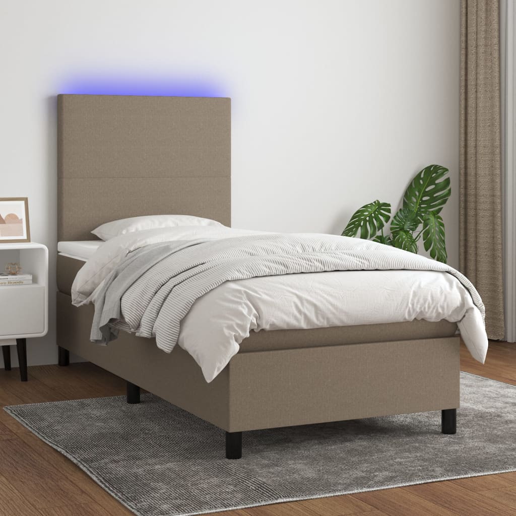 Κρεβάτι Boxspring με Στρώμα & LED Taupe 80x200 εκ. Υφασμάτινο