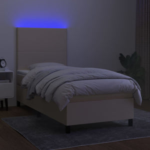 Κρεβάτι Boxspring με Στρώμα & LED Κρεμ 80x200 εκ. Υφασμάτινο
