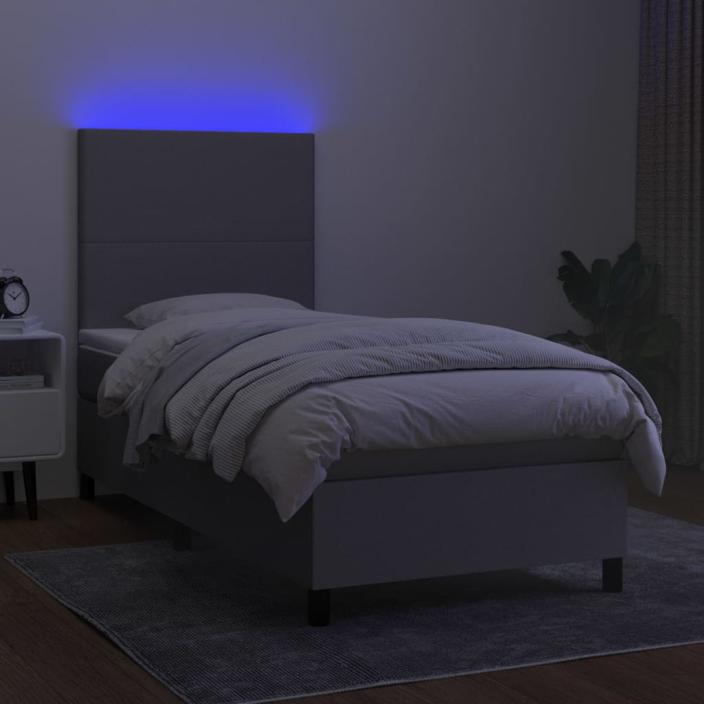 Κρεβάτι Boxspring με Στρώμα & LED Αν.Γκρι 90x190 εκ. Υφασμάτινο