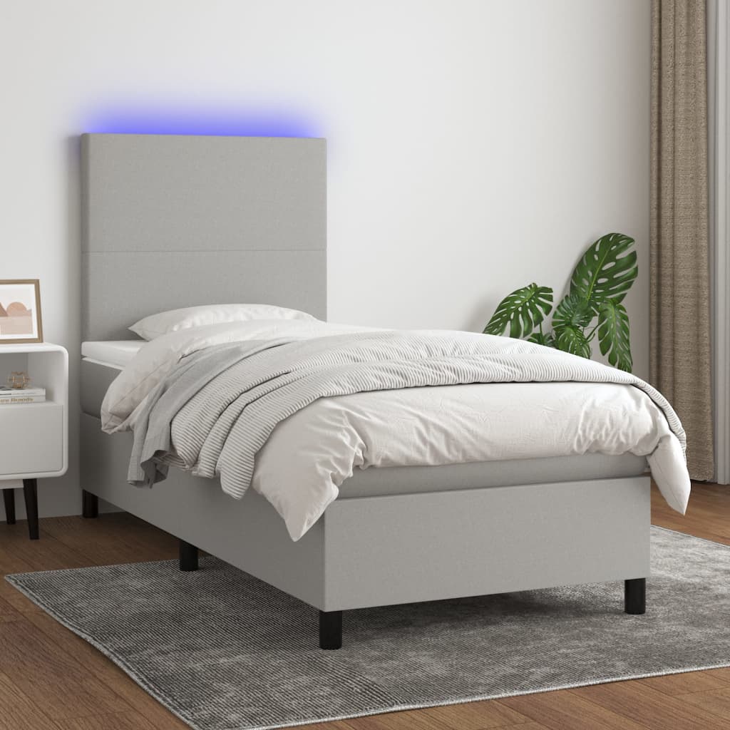 Κρεβάτι Boxspring με Στρώμα & LED Αν.Γκρι 90x190 εκ. Υφασμάτινο