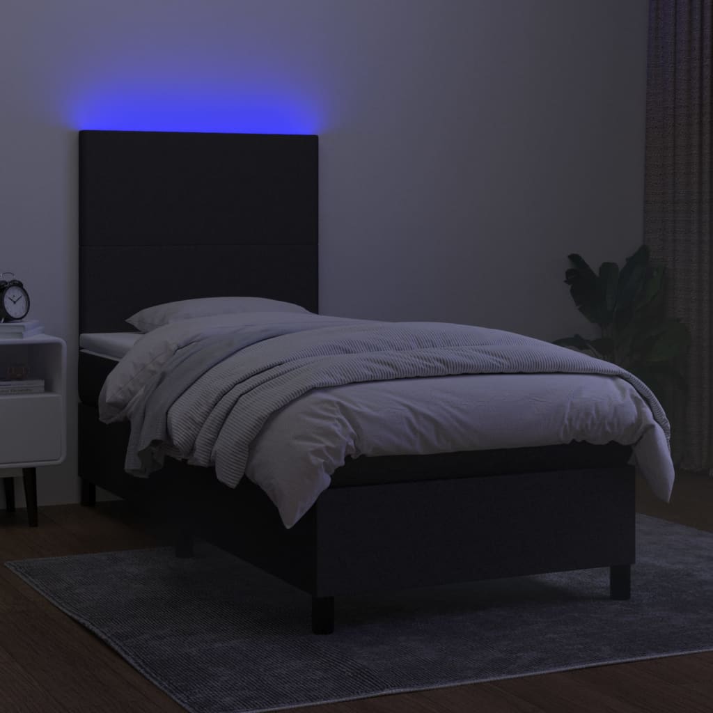Κρεβάτι Boxspring με Στρώμα & LED Μαύρο 90x190 εκ. Υφασμάτινο - Pakobazaar