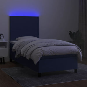 Κρεβάτι Boxspring με Στρώμα & LED Μπλε 90x190 εκ. Υφασμάτινο