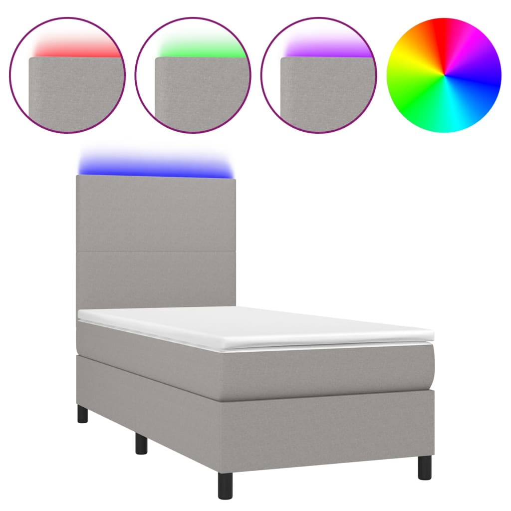 Κρεβάτι Boxspring με Στρώμα & LED Αν.Γκρι 90x200 εκ. Υφασμάτινο - Pakobazaar