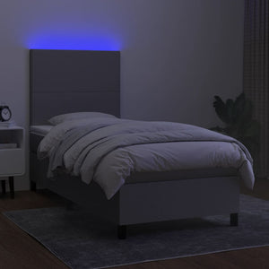Κρεβάτι Boxspring με Στρώμα & LED Αν.Γκρι 90x200 εκ. Υφασμάτινο - Pakobazaar