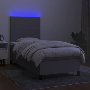 Κρεβάτι Boxspring με Στρώμα & LED Αν.Γκρι 100x200εκ. Υφασμάτινο