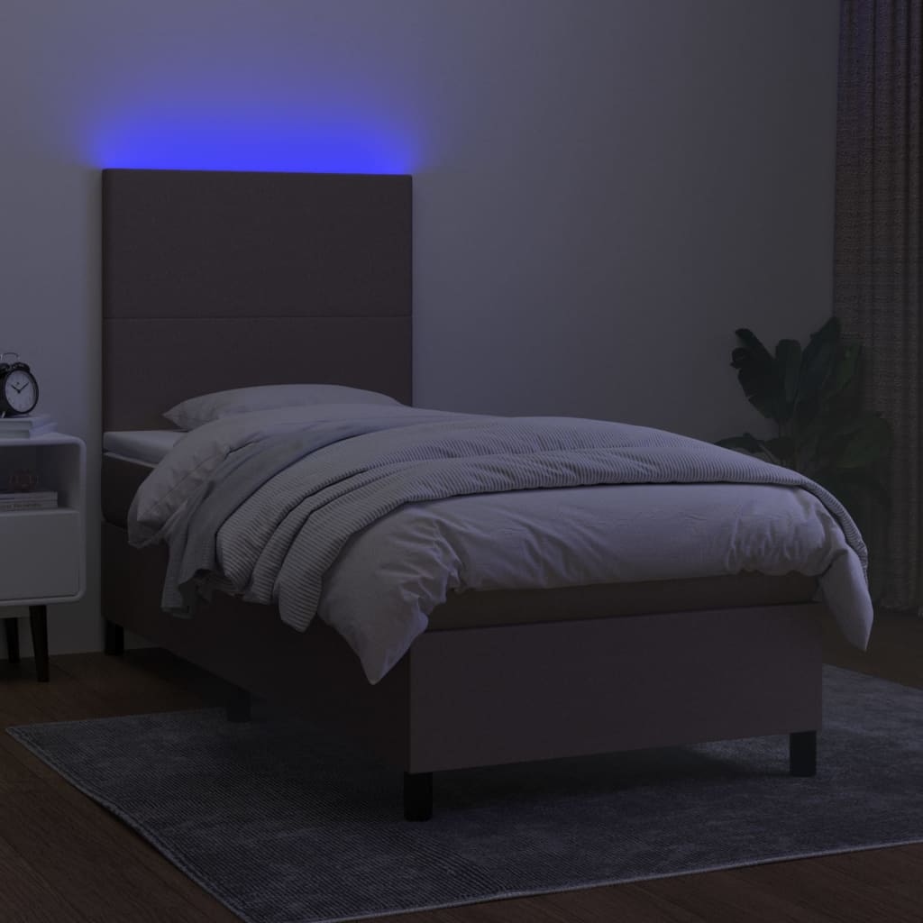 Κρεβάτι Boxspring με Στρώμα & LED Taupe 100x200 εκ. Υφασμάτινο