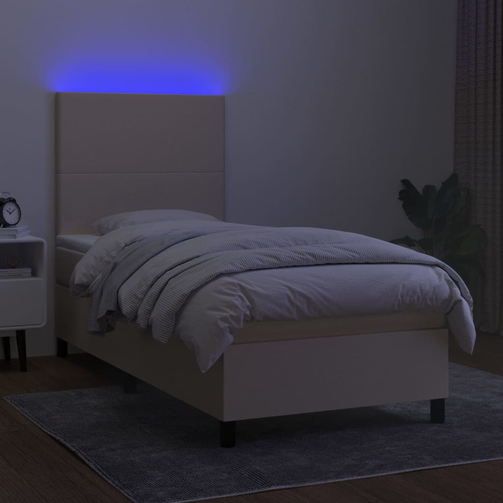 Κρεβάτι Boxspring με Στρώμα & LED Κρεμ 100x200 εκ. Υφασμάτινο