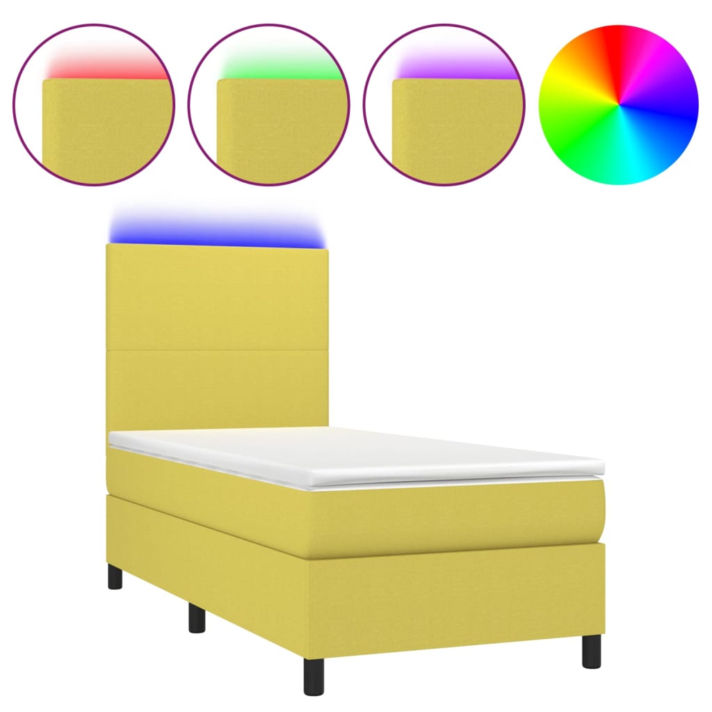 Κρεβάτι Boxspring με Στρώμα & LED Πράσινο 100x200 εκ Υφασμάτινο - Pakobazaar