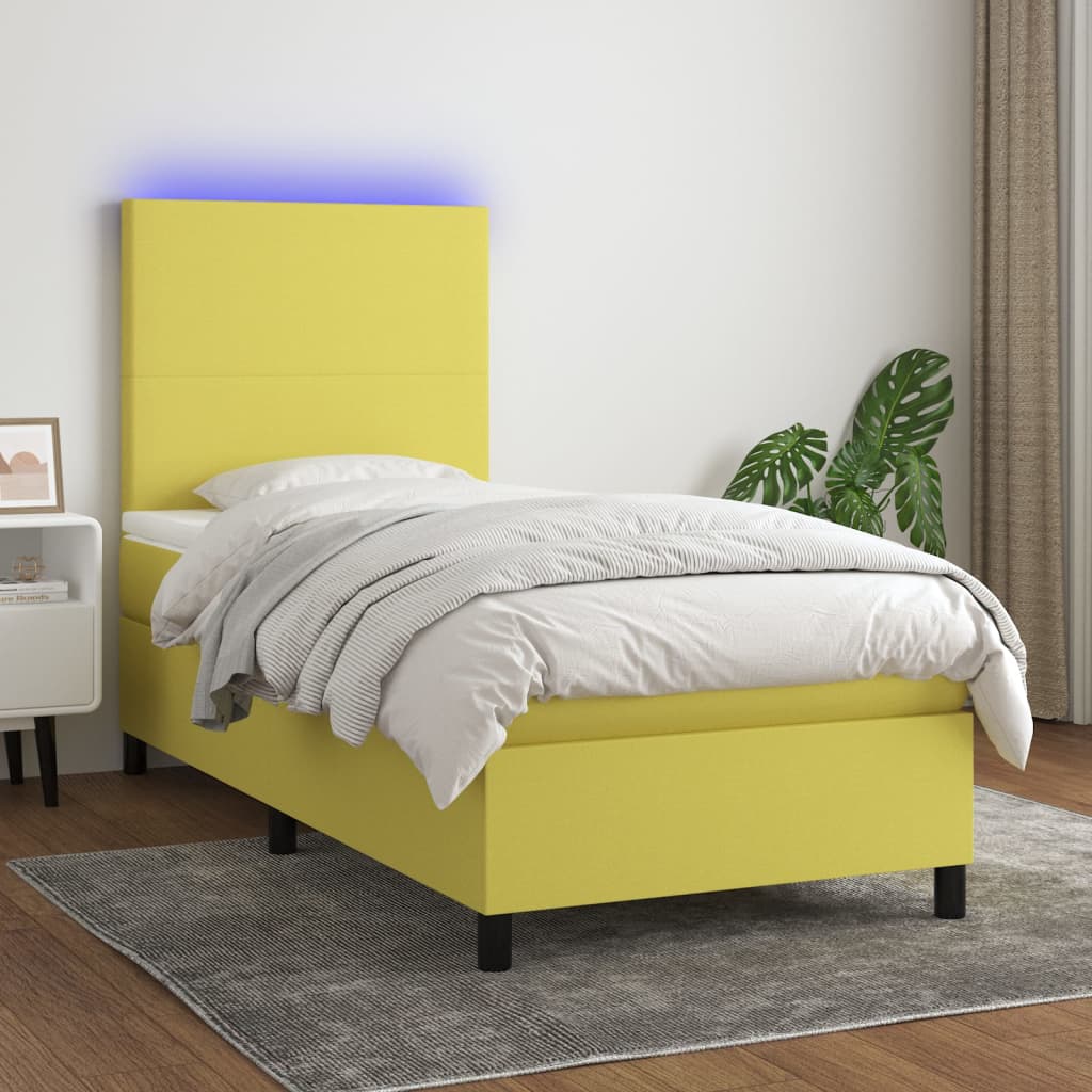 Κρεβάτι Boxspring με Στρώμα & LED Πράσινο 100x200 εκ Υφασμάτινο - Pakobazaar