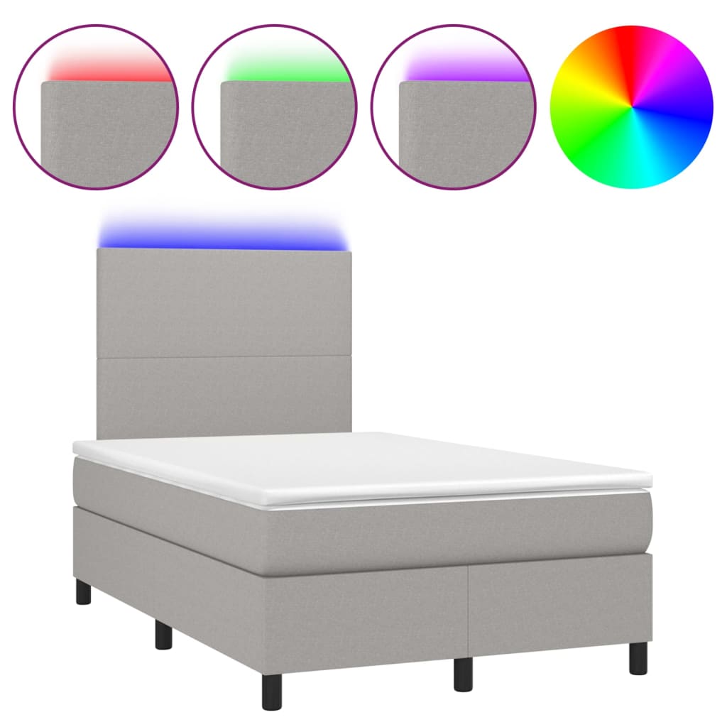 Κρεβάτι Boxspring με Στρώμα & LED Αν.Γκρι 120x200 εκ Υφασμάτινο