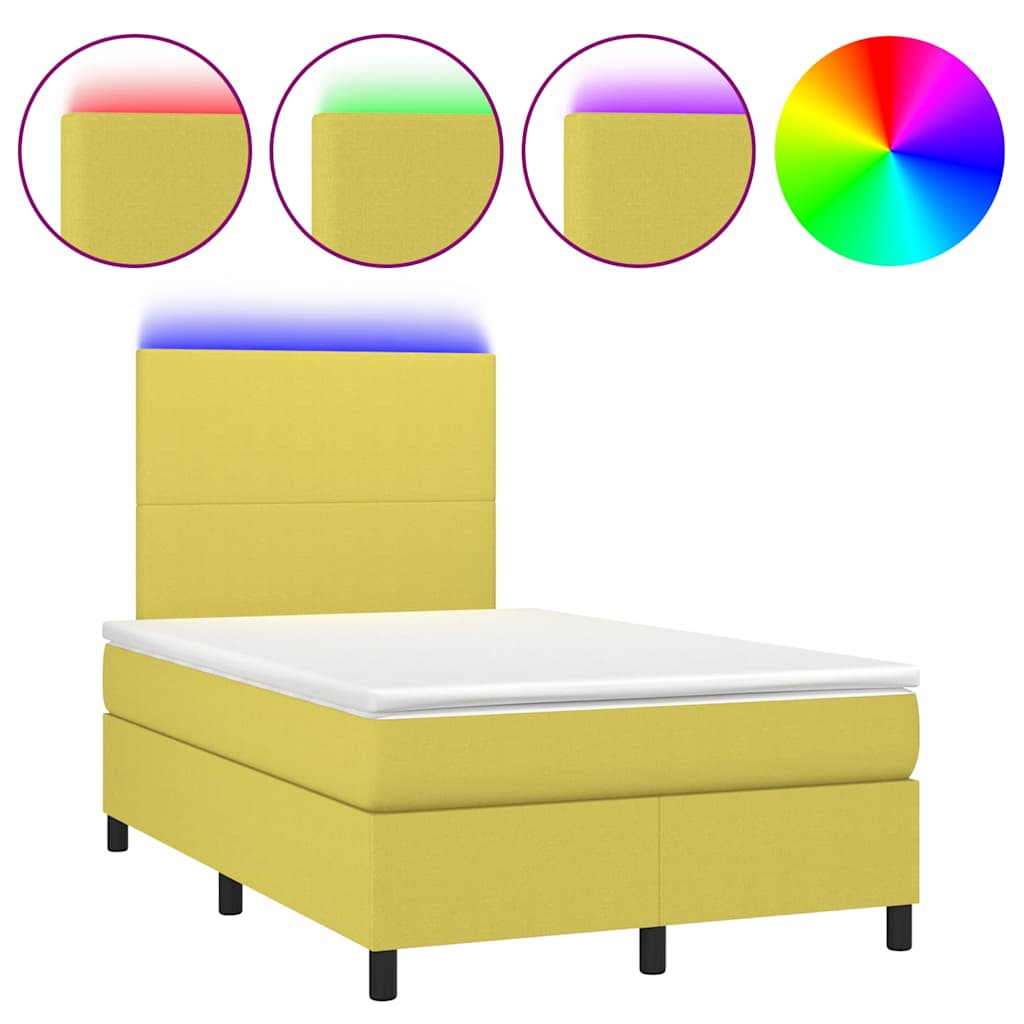 Κρεβάτι Boxspring με Στρώμα & LED Πράσινο 120x200 εκ Υφασμάτινο - Pakobazaar