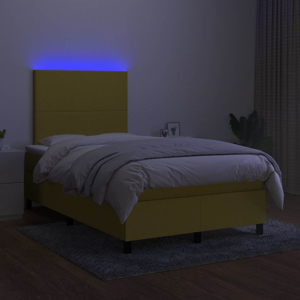 Κρεβάτι Boxspring με Στρώμα & LED Πράσινο 120x200 εκ Υφασμάτινο - Pakobazaar